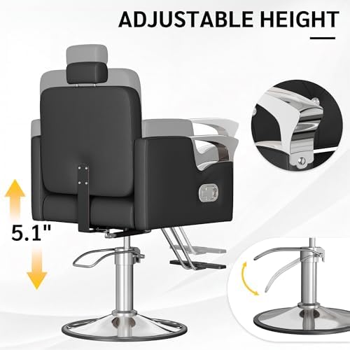 Barber Chair for Hair Stylists, Hydraulic Styling Chair with Heavy Duty Pump, 360° Swivel Barber Chairs with Reclining, Adjustable Headrest, Beauty Salon Equipment, 330 Lbs - Image 6