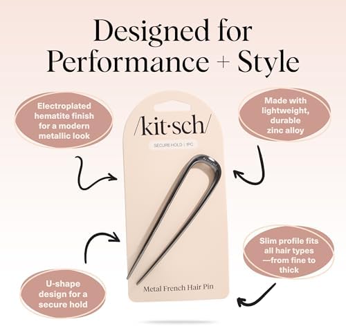 Kitsch French Hair Pins for Women | Secure Hold All Day - Hematite, 1pc - Image 4