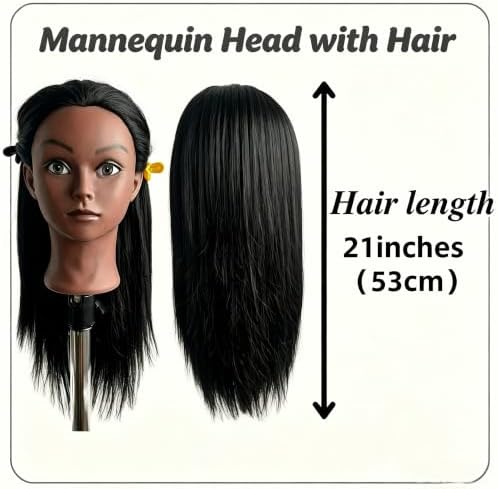 Black Mannequin Head with Hair, Cosmetology Mannequin Head for Braiding - Image 6