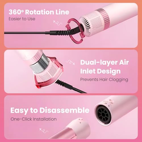 5-in-1 Blow Dryer Brush Set Pink, Ionic Hot Air Brush with Ceramic Tourmaline Metal Curling Barrels, Volumizer Straightener Hair Dryer for All Hair Types Travel Friendly — Aura Luxe - Image 4