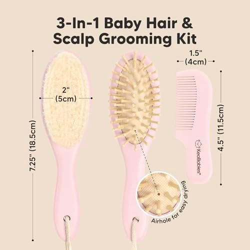 Wooden Baby Hair Brush Set for Newborns, Toddler Comb (Blush, Regular) - Image 2