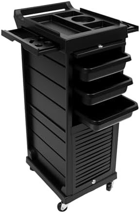 Lockable Salon Trolley Cart with Wheels & 6 Drawers, Black by LifeFirstChoice-Blisiour