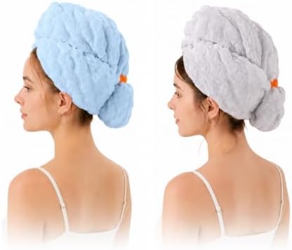 Microfiber Hair Drying Towel 2Pack, Large Size for Women, with Elastic Band by Unknown