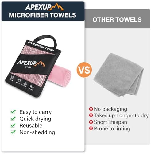 APEXUP Microfiber Travel Towel, Ultra Absorbent Quick Dry Towels, Lightweight Gym Sports Camping Towel for Workout, Yoga, Beach, Shower, Swimming (24"×12", Pale Rose) - Image 3