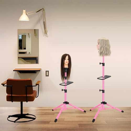 ZQIAN BEAUTY Wig Head Stand 50 Inch Metal Mannequin Head Stand for Hairdressing Training Head Adjustable Wig Stand Tripod with Tool Tray (Pink, Mannequin Head Not Included) - Image 7