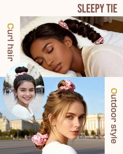 BONNET QUEEN Large Satin Heatless Hair Curler for Long Thick Hair, Heatless Curls Overnight, Hair Curlers to Sleep In, Damage-Free Waves for Women with Built-in Scrunchie, Cream Pink - Image 4