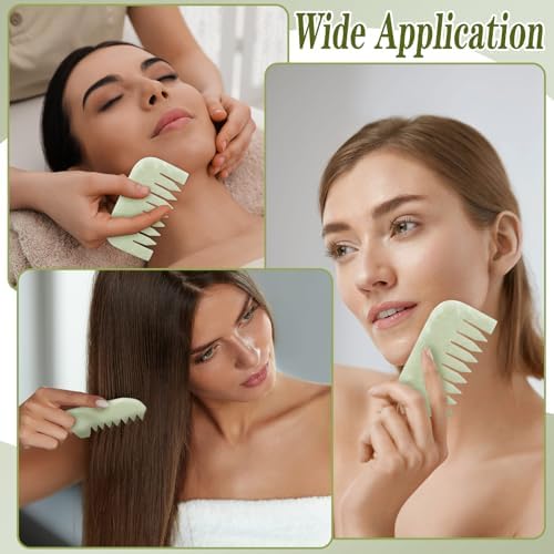 Geiserailie 2 Pcs Jade Combs Gua Sha Stone Scalp Massage Tool - Image 3