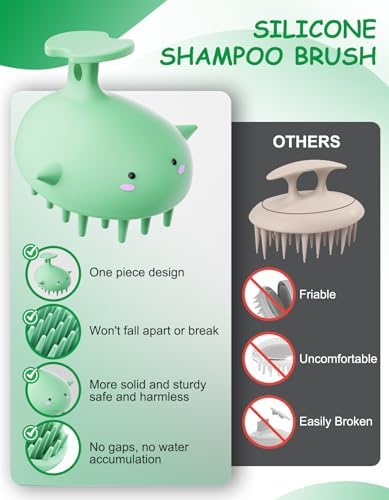 Scalp Scrubber Shampoo Brush, Wet & Dry Silicone Scalp Massager Brush Green - Image 2