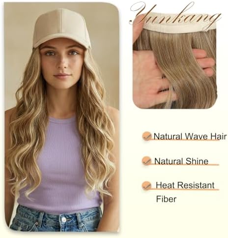 Hat Wig Baseball Cap with Long Wavy Wig Natural Layered Ombre Blonde Hair - Image 5