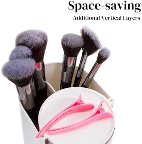 Eorbow 2 Pack Hair Accessories Organizer, 3-layer Rotatable Hair Tie Holder, Clear Acrylic Hair Brush Storage Box for Girls, Bathroom Makeup Container Case for Headband Bow Clip Cotton Swab - Image 5