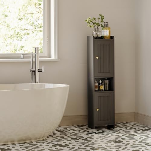 Bathroom Cabinet with 2 Doors, 7.3 x 9.8 x 40.4 Inches, Small Freestanding Storage Cabinet with Adjustable Shelf, Floor Cabinet for Small Spaces, Bathroom, Entrances, Kitchen, Black - Image 7