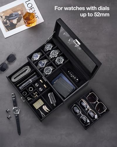 ProCase Mens Jewelry Box,6 Slot Watch Box & 3 Slot Sunglass Holder-AllBlack - Image 2