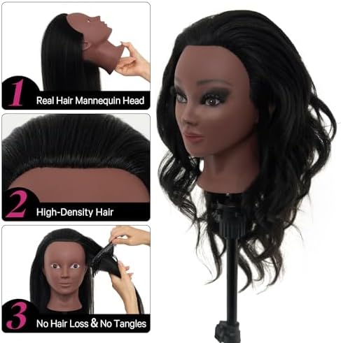 18" 100% Real Hair Mannequin Head with Stand for Makeup Practice - Image 4