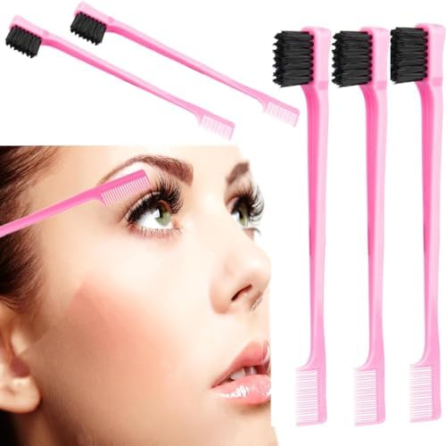 25Pcs Hair Styling Combs Set Include 10 Pcs Topsy Hair Tail Tools 5pcs Rat Tail Comb,5 Bristle Teasing Slick Back hair Brush,5 Edge Control Brush,Eyebrow Brush for Woman Girl Pink - Image 5