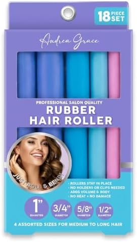 Andrea Grace Flexi Rods Foam Hair Rollers - 18 Flexi Rods -1/2" 5/8" 3/4" 1" Diameter- Professional Salon Quality Rubber Hair Rollers for Long, Medium, Short Hair, Hair Curlers to Sleep in for Women by Unknown