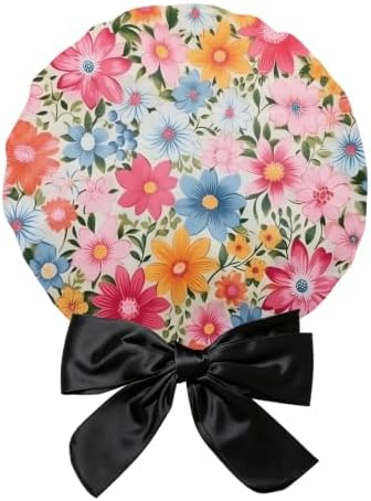 Satin Hair Bonnet Silk Bonnet for Sleeping Double Layer Elastic Tie Band Adjustable Reusable Hair Cap Cute Women Girls by BHAHB