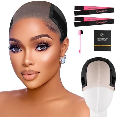 Lace Wig Grip Cap Women: 4x5 Transparent Swiss Lace Front - Non-slip Wig Gripper for Keeping Wigs In Place - Adjustable Elastic Headband (Black) by IsshinBeauty