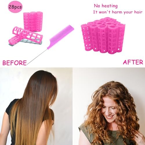 28PCS Plastic Hair Rollers Set 1.5cm/0.6in Heatless Hair Rollers Hair Curlers Snap on Rollers Self Grip Rollers Hairdressing Curlers Tools for DIY Hairdressing Hair Salon(pink) - Image 4