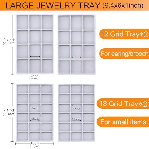 Set of 8 Stackable Jewelry Organizer X-Large Velvet Jewellry Trays Jewelryy Drawer Inserts, Earring Ring Brooch Necklace Bracelet Watch Display Plate with Removable Dividers - Image 5