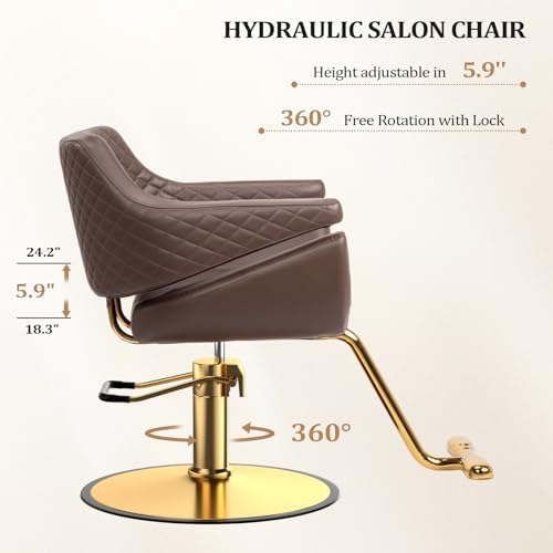 OmySalon Barber Chairs for Barbershop Dark Brown and Gold Styling Chair, Salon Chair for Hair Stylist Heavy Duty Hydraulic Pump, 360°Swivel with Footrest, Hairdressing Beauty Spa Braiding Equipment - Image 5