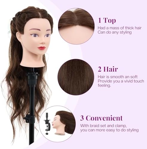 Mannequin Head with 80% Human Hair 28" Doll Head for Hair Styling#4 - Image 3