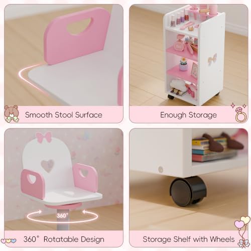 Toddler Vanity for 3 Year Old with 7 pcs Pretend Makeup Accessories, White - Image 4