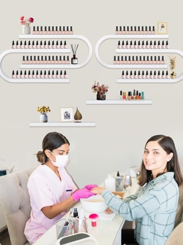 EBANKU 6PCS U Shape Nail Polish Racks Heavy Duty Nail Shelfs for Wall Nail Polish Display Rack Cosmetic Display Cases Nail Polish Organizer Wall Shelf for Home Spa Nail Salon(White) - Image 7