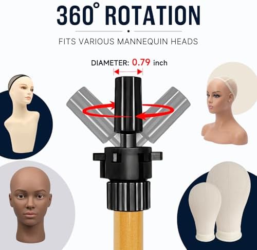 AliLeader 50 Inch Wig Stand Tripod with Tray Adjustable Mannequin Head Stand Stainless Steel Wig Tripod Stand Wig Head Stand for Hairdressing Training (Mannequin Head Not Included,Golden) - Image 5