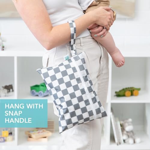 Bumkins Waterproof Wet Dry Clutch Bag for Baby, Travel, Swim Suit, Cloth Diapers, Pump Parts, Pool, Gym Clothes, Toiletry, Strap to Stroller, Daycare, Zip Reusable Bag, Packing Pouch, Gray Check - Image 4