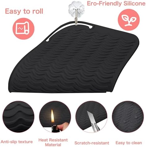 Heysam Professional Heat Mat for Hair Tools, Flat Iron Hair Straightener and Curling Iron Mat Pad, Travel Storage Mat Pouch for Countertop, Heat Resistant Silicone Mat for Hair Iron, 9"x6.5", Black - Image 5