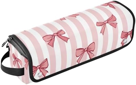 Hair Tools Travel Bag with Heat Resistant Mat Detachable 2-in-1 Curling Iron Travel Case Hot Tools Organizer for Straightener Flat Iron Pink White Stripes Bows by WelcometoElliTarr