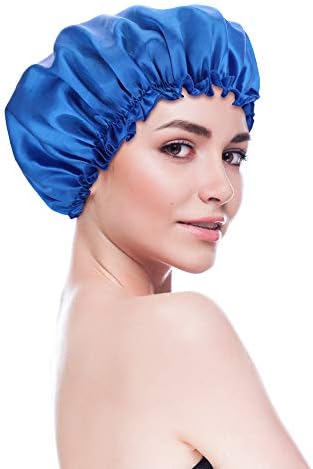 Blulu 3 Pcs Large Satin Silk Bonnet,Sapphire Blue, Coffee, Peacock Blue - Image 4