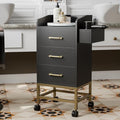 Beauty Salon Storage Trolley Cart, Mobile Hair Salon Station Hairdressing Tools Organizer Cabinet with 3 Drawers, Hair Dryer Holders and Lockable Rolling Wheels(Black Gold) by enjoyyourwonderfullife
