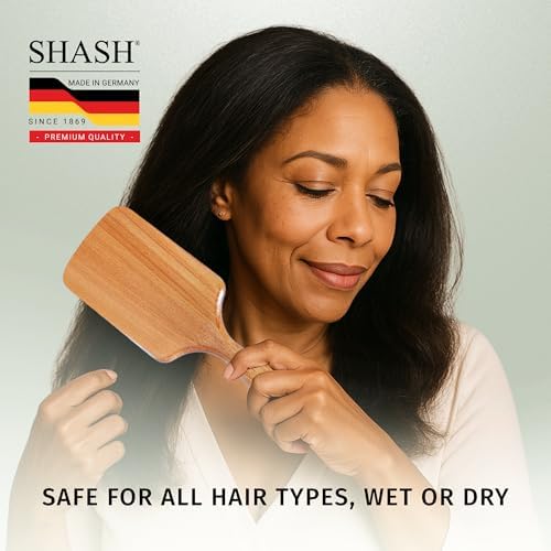 SHASH Since 1869 Made in Germany Wooden Paddle Brush - Gently Detangles, Styles, Conditions Hair with Minimal Frizz and Breakage - Safe for All Hair Types, Wet or Dry - Eco-Sourced Wood (Pack of 2) - Image 5