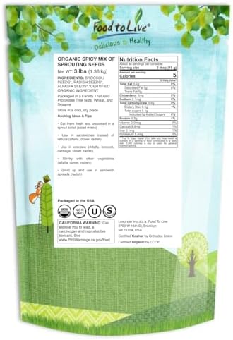 Food to Live Organic Spicy Mix of Sprouting Seeds, 3 Pounds — Non-GMO Broccoli, Radish, Alfalfa, Raw, Rich Germination Rate, Non-Irradiated, Pure, Kosher, Vegan Superfood, Bulk, Rich in Sulforaphane - Image 2