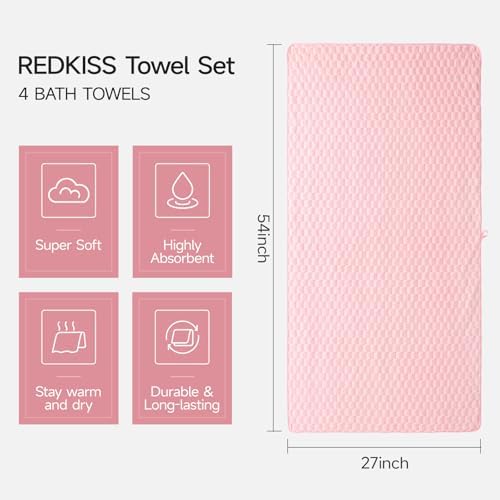 REDKISS 4 Pack Microfiber Bath Towels, Quick Dry, Super Soft, 27"x55" - Image 2