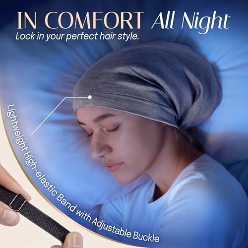 OLESILK Silk Sleep Bonnet for Curly & Long Hair, Adjustable Night Cap - Image 5