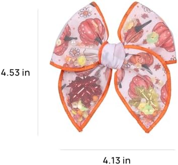 Fall Thanksgiving Mesh Tulle Hair Bows for Girls, 2Pcs 4" Pumpkin Maple Leaf Shaker Bow Alligator Clips, Glitter Halloween Fable Barrettes for Women Teens Kids Outfit Accessories - Image 7