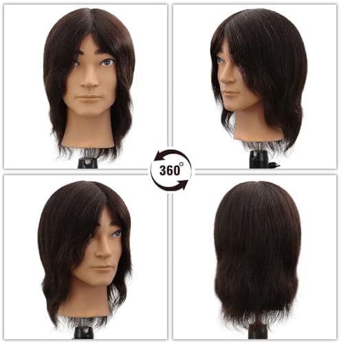 12 Inch Male Mannequin Head,100% Real Deep Black Human Hair for Barber Exam & Haircut Styling Training,Manikin with Free Clamp Stand (1b#) - Image 2