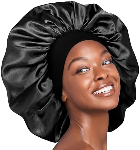 Red by Kiss Reversible Silky Satin Hair Cap Hair Bonnet with Wide Edge Double Wear Cap, Super Jumbo (Black) - Image 2