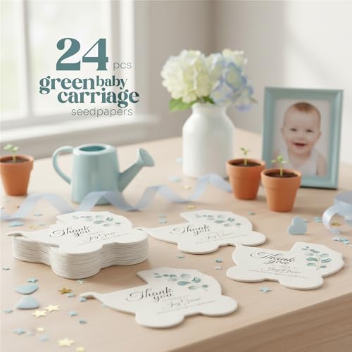 24 Green Carriage-Shaped Gift Wrap Tags with Wildflower Seeds - Image 3