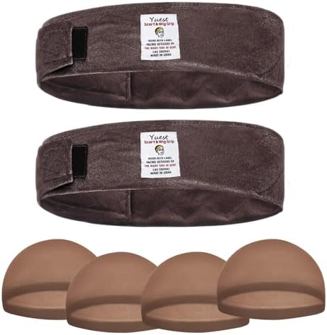 2 Pack Velvet Wig Grip Band with 4 Caps, Adjustable No Slip Headband for Keeping Hair in Place, Soft Breathable Hook and Loop Strap for Beginners by Yuest