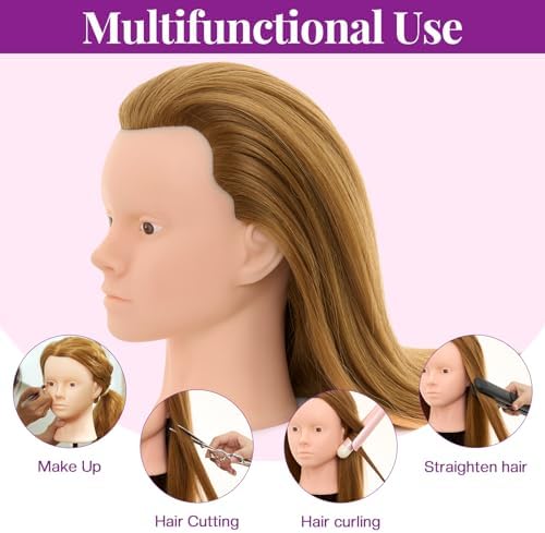 28Inch Mannequin Head with 80% Real Human Hair- Cosmetology Mannequin Head with Hair for Makeup Braiding Curling Cutting, Make up Doll head for Styling with Table Clamp Hair Styling Set (Blonde) - Image 5