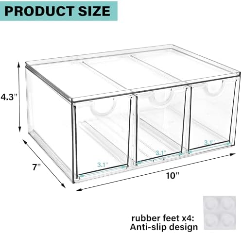 Prsildan Acrylic Makeup Organizer Stackable Storage Drawers with 3 Drawers for Office Desk Vanity Craft Room Clear Drawer Organizers for Hair Accessories Art Supplies Cosmetics Modular System - Image 3