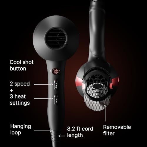 TREZORO Professional Hair Dryer with 2 Concentrator Nozzles, 2000W, Black - Image 4