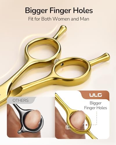 ULG Professional Texturizing & Thinning Shears - 6.5’’ Hair Cutting Scissors, Ultra Sharp Japanese Stainless Steel, Ambidextrous Ergonomic Handle for Barbers, Stylists, Salon & Home Use, Gold - Image 3