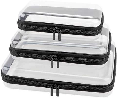 YOPCDJ 3 Pack Clear Hard Shell Zipper Case, Clear Zipper Pouches Waterproof Makeup Organizer & Travel Toiletry Bag, Diaper Bag Organizing Pouches, Plastic Pouch for Office Home Storage, LMS,Blcak by YOPCDJ