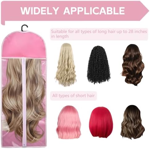 5Pcs 31.5in Hair Extension Holder Wig Storage Bag with Hanger, Pink - Image 2