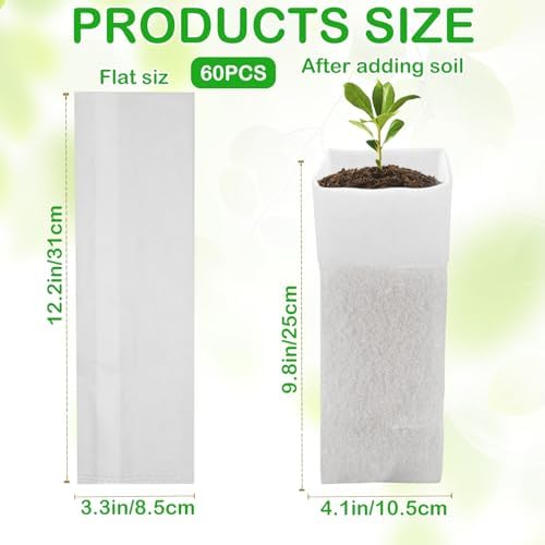 CANIPHA 60Pcs Nursery Grow Bags, Biodegradable Non-Woven Fabric Plant Bags, Seedlings Growing Pots for Vegetable Flowers Fruits Tree Planting (12.2 3.3 Inches) - Image 2