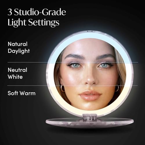 Fancii Taylor LED Lighted Travel Makeup Mirror, Rechargeable, 10x /1x Magnifying, Tru-Glow Lighting System, XL Large 5” Wide | Compact Mirror for Purses (Cosmic Leopard) - Image 4